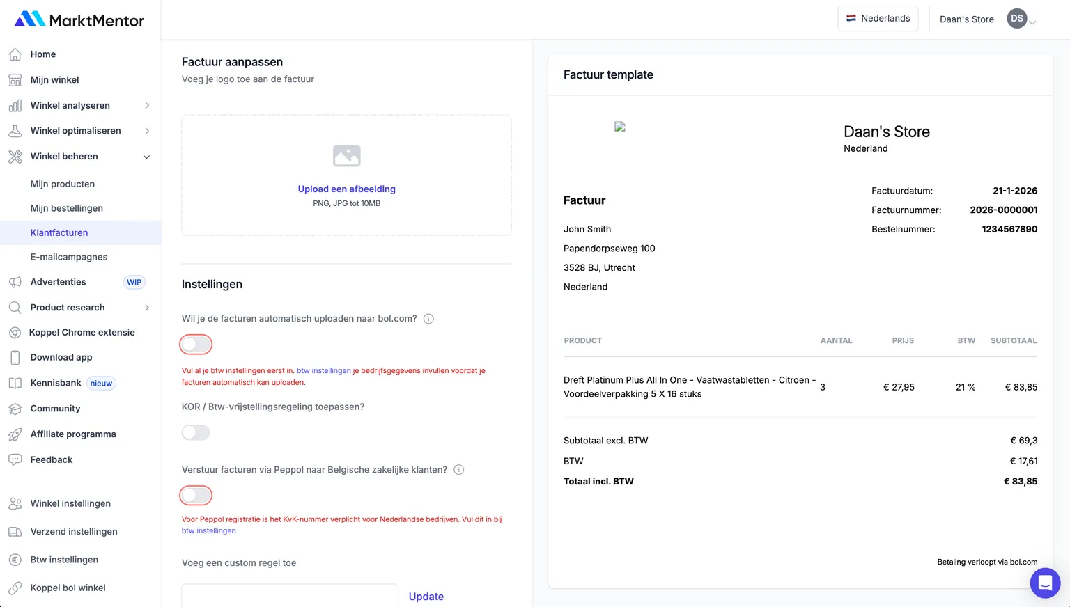 MarktMentor Klantfacturen screenshot