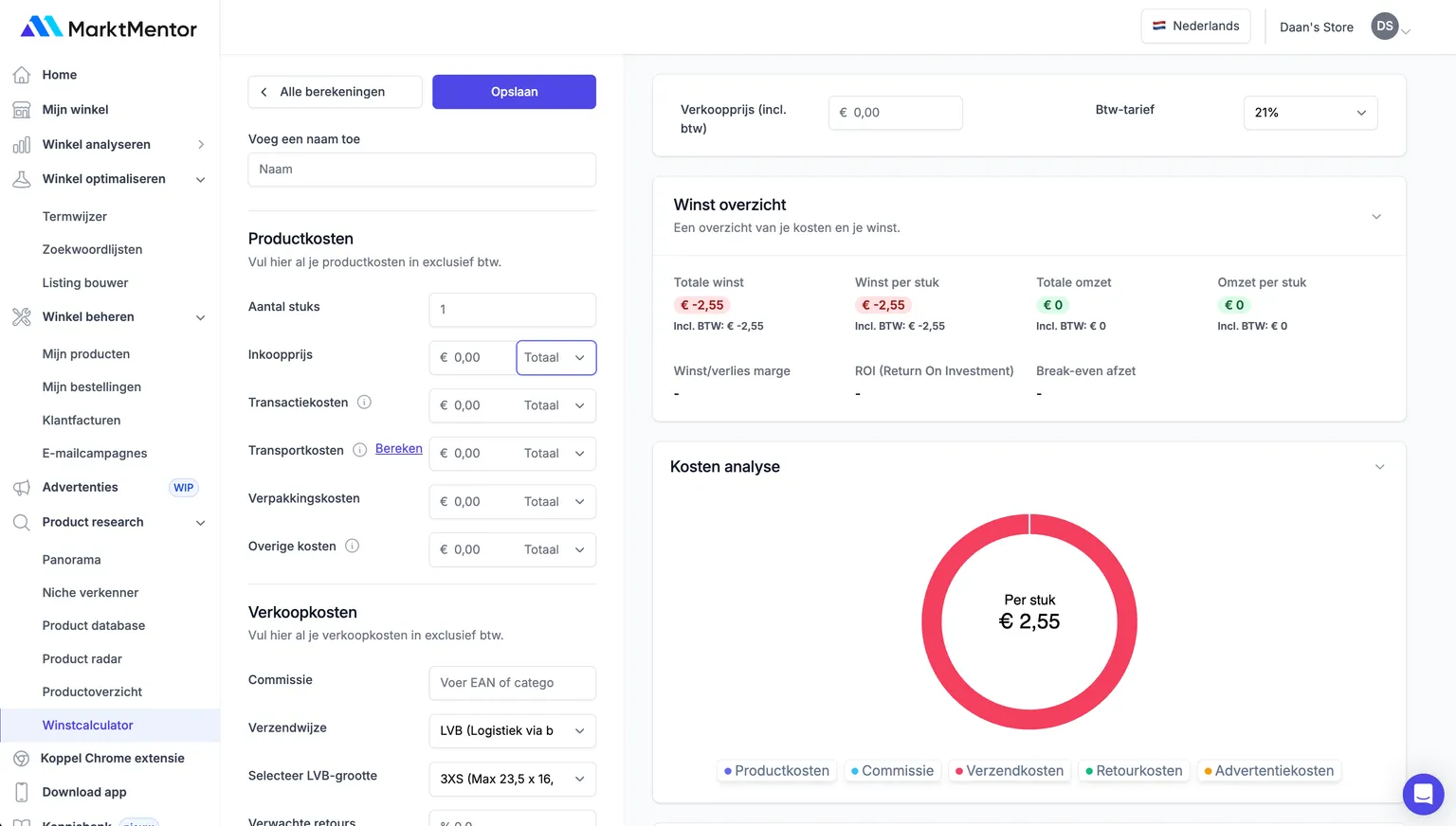 MarktMentor Winstcalculator screenshot