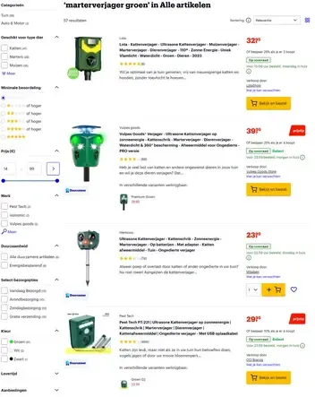Bij groene marterverjagers krijg je een subgroep van producten te zien