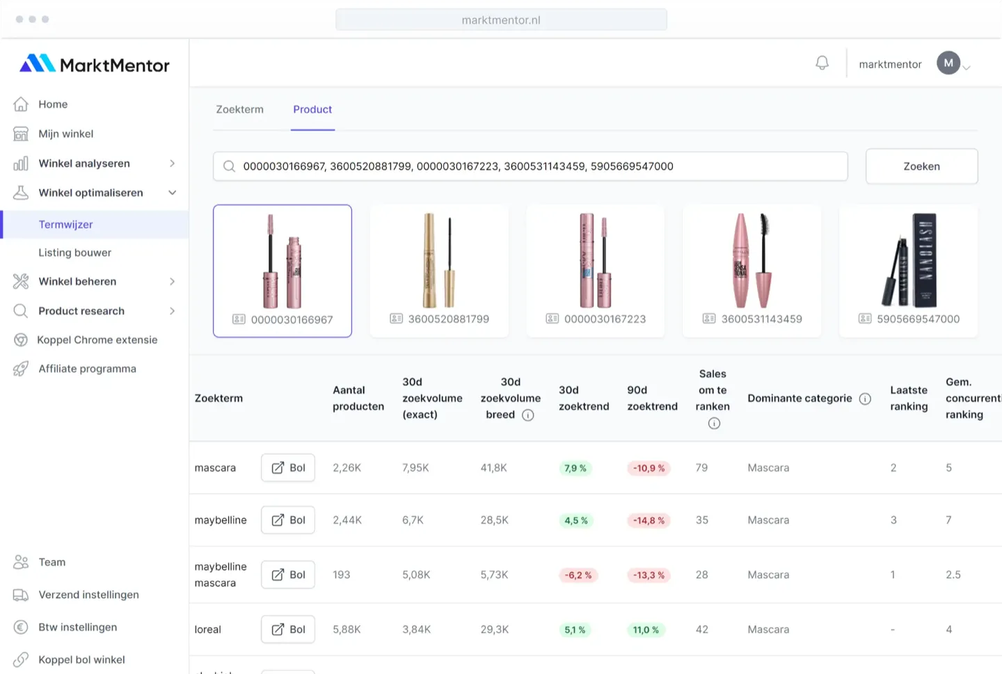 Gebruik uitgebreide zoekwoordanalyses om listings te optimaliseren en assortimentsgroei te stimuleren.
